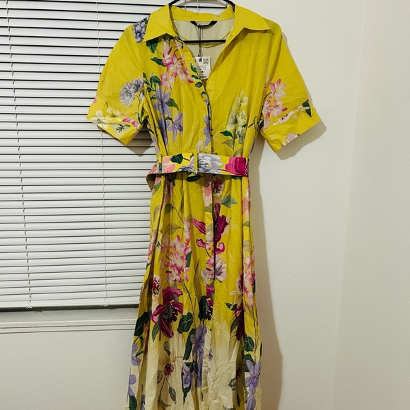 Zara Floral Yellow Dress with the Belt - Picture 4 of 10